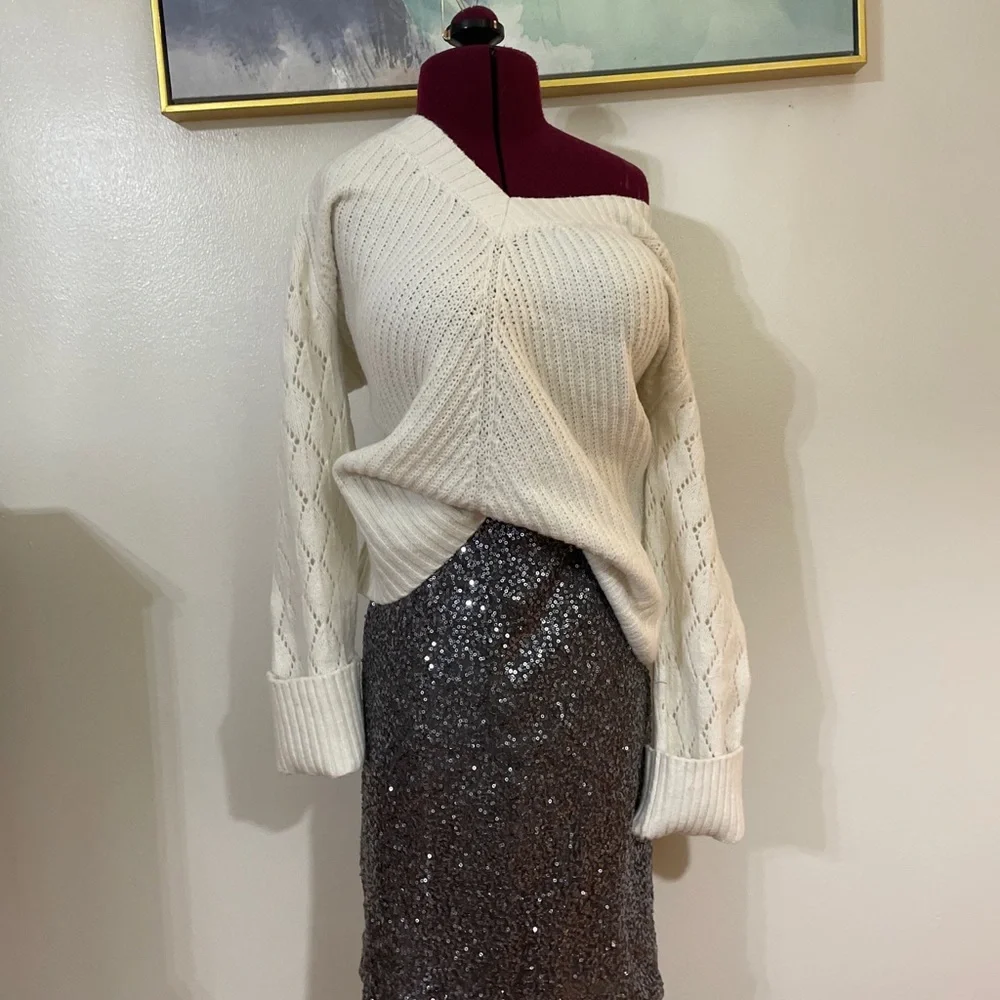 J.Crew silver pewter sequin holiday party dress pencil skirt 0 EUC rare